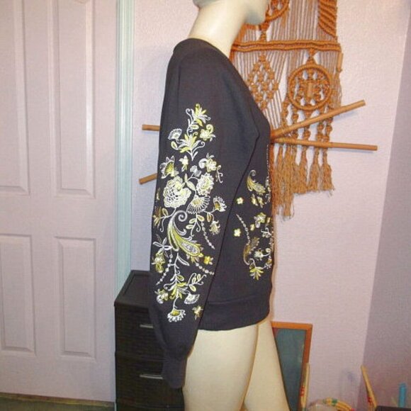 Gabrielle Union NY&C Embroidered Sweatshirt Size M Puff Sleeves Metallic Boho - Picture 5 of 11